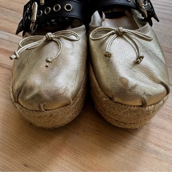 Miu Miu Gold ballet Platform Espadrille Shoes - Picture 3 of 7